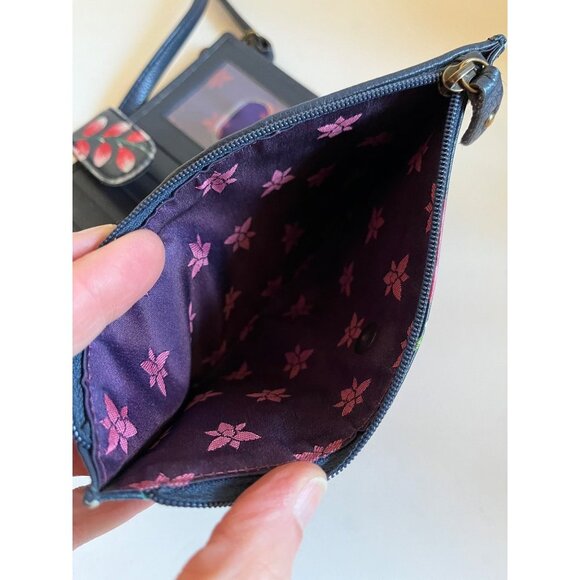 Anuschka Moonlit Meadow Floral Handpainted Leather Wallet Crossbody Bag Bifold - Picture 9 of 9